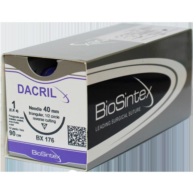 Dacril (BX 1137), Полігліколід, USP 2(M 5), 120см, зв-ріж.голка 48 мм,1/2 кола